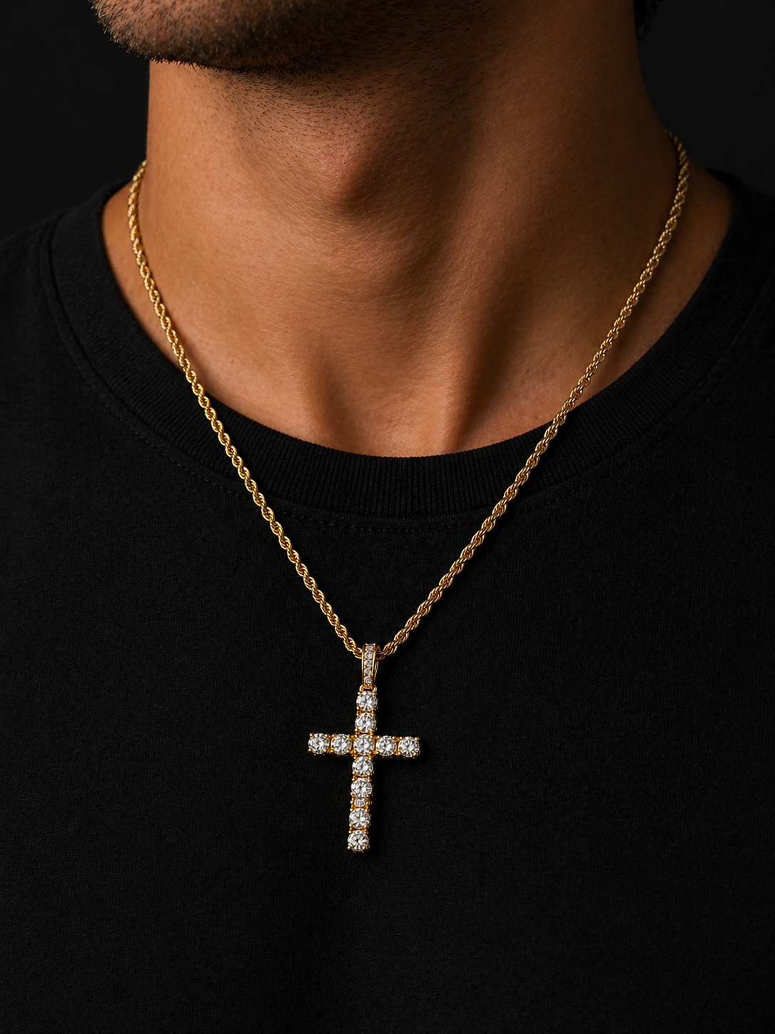 Iced Cross Pendant Gold