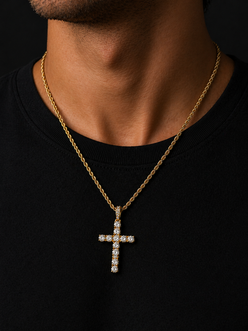 Iced Cross Pendant Gold